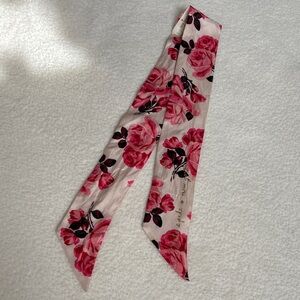 Kate Spade Pink Floral Rose Silk Scarf Twilly